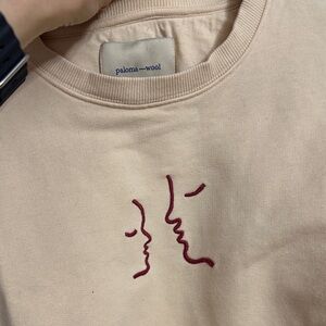 Paloma Wool Cream Top with Maroon Embroidery